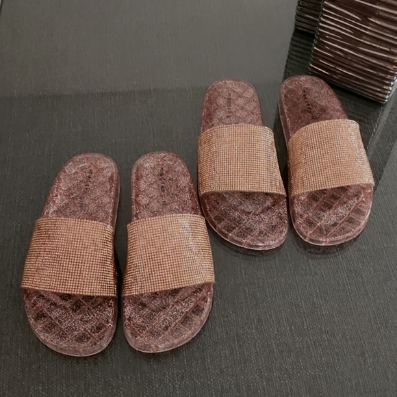 Madden Girl Jello Blush Bronze Glitter Stones Bling Jelly Slides Sandals 7 9 - Picture 14 of 16